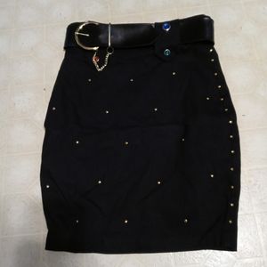 Black Belted Bejeweled Skirt
